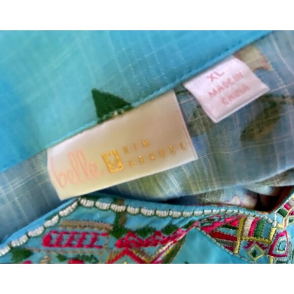 Belle Susan Graver Turquoise Blue Floral Boho Tunic Top Xl Blouse Hippie Casual - Picture 4 of 6